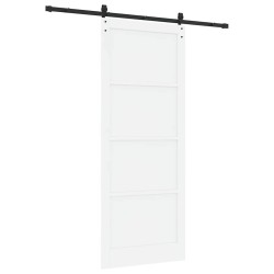 Porte coulissante avec ensemble de quincaillerie blanche 93x232 cm en bois massif de pin 