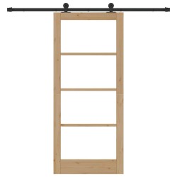 Porte Coulissante avec Kit Quincaillerie 'ORKDAL'en Bois Massif et Verre 