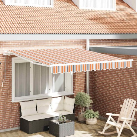 Parasol Manuel Rétractable Rayures Multicolores 350x250 cm 