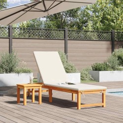 Chaise longue avec table et coussin en bois d'acacia 