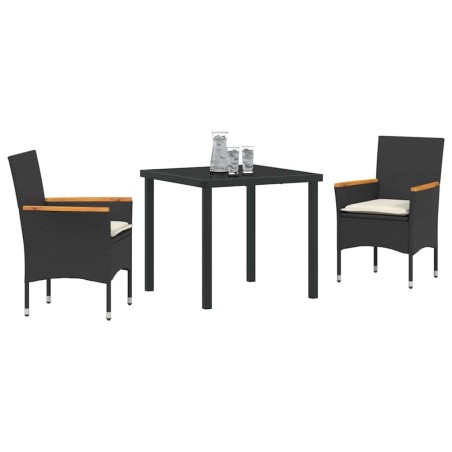 Ensemble de jardin 3 pièces avec coussins en poly rotin noir 