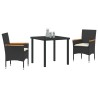 Ensemble de jardin 3 pièces avec coussins en poly rotin noir 