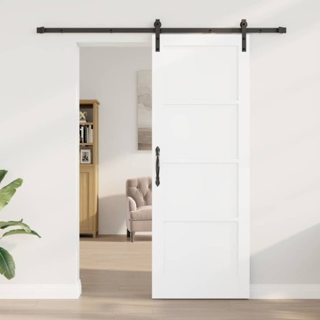 Porte Coulissante avec Set de Quincaillerie Blanche 78x211 cm en Bois de Pin Massif 