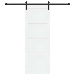 Porte Coulissante avec Set de Quincaillerie Blanche 78x211 cm en Bois de Pin Massif 