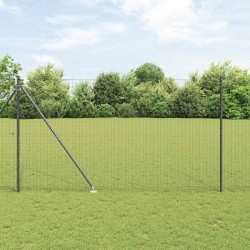 Clôture Euro avec 7 poteaux en pointe, 1,5 x 10 m, en acier galvanisé gris 