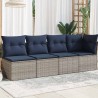 Canapé de jardin avec coussins 4 places Gris en poly rotin 