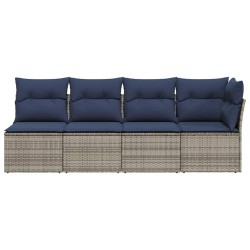 Canapé de jardin avec coussins 4 places Gris en poly rotin 
