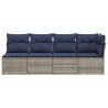 Canapé de jardin avec coussins 4 places Gris en poly rotin 