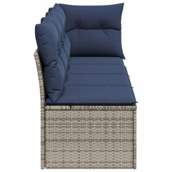 Canapé de jardin avec coussins 4 places Gris en poly rotin 