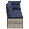 Canapé de jardin avec coussins 4 places Gris en poly rotin 