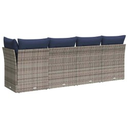 Canapé de jardin avec coussins 4 places Gris en poly rotin 