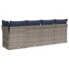Canapé de jardin avec coussins 4 places Gris en poly rotin 