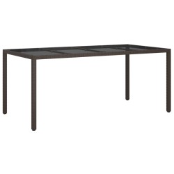 Table de jardin Marron 190x90x75 cm Verre trempé/résine tressée 