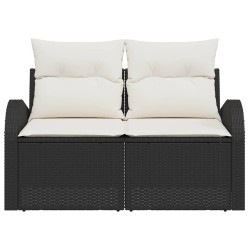 Canapé de jardin 2 places avec rangement et coussins en rattan noir 