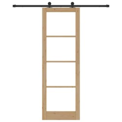 Porte Coulissante avec Set de Quincaillerie 'ORKDAL'Bois Massif & Verre 