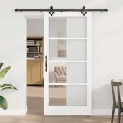 Porte coulissante avec ensemble de matériel "ORKDAL" en bois massif blanc et verre 