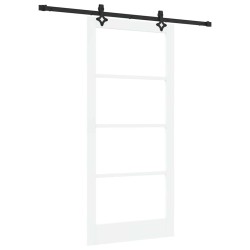 Porte coulissante avec ensemble de matériel "ORKDAL" en bois massif blanc et verre 