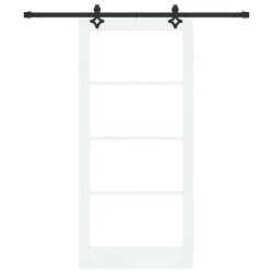 Porte coulissante avec ensemble de matériel "ORKDAL" en bois massif blanc et verre 