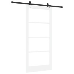 Porte coulissante avec ensemble de matériel "ORKDAL" en bois massif blanc et verre 