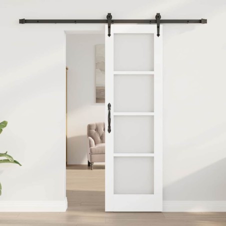 Porte Coulissante avec Ensemble de Matériel Blanc 61x198,5 cm Bois Massif Pin 