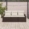 Ensemble de canapé de jardin 3 pièces avec coussins en poly rotin brun 