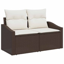 Ensemble de canapé de jardin 3 pièces avec coussins en poly rotin brun 