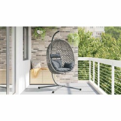Panier à œuf suspendu avec support en poly rotin gris. 