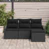 Ensemble de canapé de jardin 4 pièces avec coussins Noir Rattan Poly 