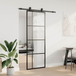Porte coulissante kit de quincaillerie noir 76x205 cm verre ESG 