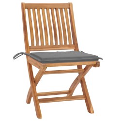 Chaises de jardin lot de 2 et coussins gris Bois de teck massif 