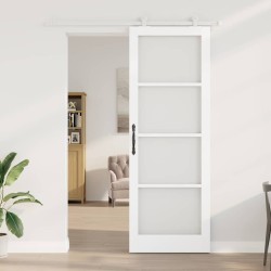 Porte coulissante avec kit matériel 'ORKDAL'en bois solide blanc et verre 