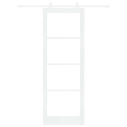 Porte coulissante avec kit matériel 'ORKDAL'en bois solide blanc et verre 