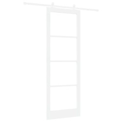 Porte coulissante avec kit matériel 'ORKDAL'en bois solide blanc et verre 