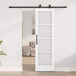Porte coulissante avec quincaillerie 'ORKDAL'Bois massif blanc & Verre 