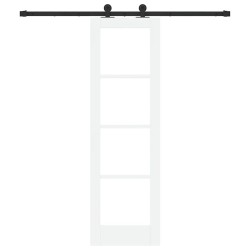 Porte coulissante avec quincaillerie 'ORKDAL'Bois massif blanc & Verre 
