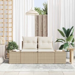 Canapé de jardin 2 places avec coussins en poly rotin beige 