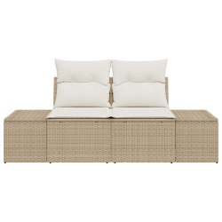 Canapé de jardin 2 places avec coussins en poly rotin beige 