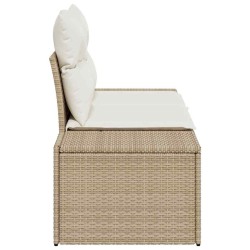 Canapé de jardin 2 places avec coussins en poly rotin beige 
