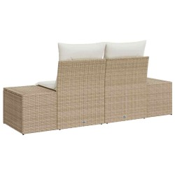 Canapé de jardin 2 places avec coussins en poly rotin beige 