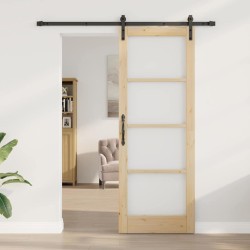 Porte coulissante avec quincaillerie 'ORKDAL'en bois et verre massif 