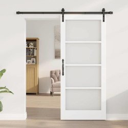 Porte coulissante avec kit de quincaillerie 'ORKDAL'Blanc Bois Massif et Verre 