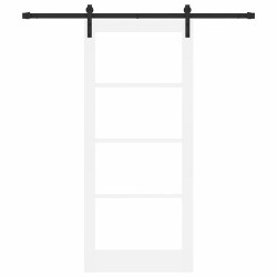 Porte coulissante avec kit de quincaillerie 'ORKDAL'Blanc Bois Massif et Verre 