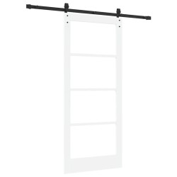 Porte coulissante avec kit de quincaillerie 'ORKDAL'Blanc Bois Massif et Verre 