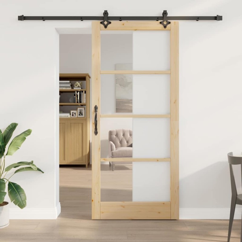 Porte coulissante avec kit de quincaillerie 93x211 cm Bois massif de pin 