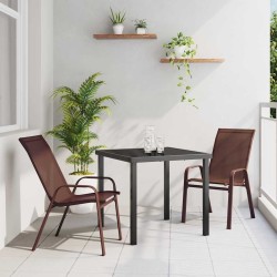 Ensemble de salle à manger de jardin 3 pièces - Marron en Textilène et Acier 