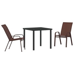 Ensemble de salle à manger de jardin 3 pièces - Marron en Textilène et Acier 