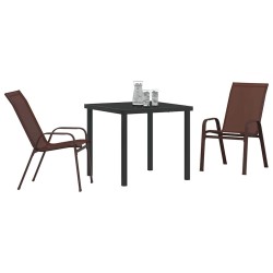 Ensemble de salle à manger de jardin 3 pièces - Marron en Textilène et Acier 
