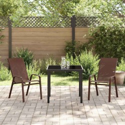 Ensemble de salle à manger de jardin 3 pièces - Marron en Textilène et Acier 