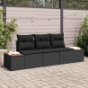 Ensemble de Canapé de Jardin 3 Pièces avec Coussins Noirs en Poly Rattan et Acacia 