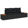 Ensemble de Canapé de Jardin 3 Pièces avec Coussins Noirs en Poly Rattan et Acacia 